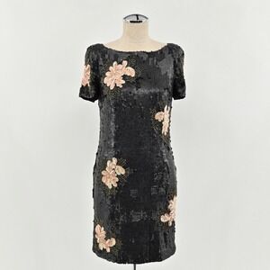 French Connection Violet Thunder Sequin Floral Dress Size 6 Black Cocktail Party